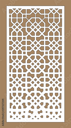 Laser pattern. Decorative vector panel for laser cutting. Template for interior partition in arabesque style. Ratio 1:2
