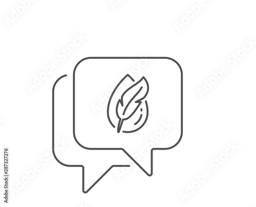 Hypoallergenic tested line icon. Chat bubble design. Feather sign. No synthetic symbol. Outline concept. Thin line hypoallergenic tested icon. Vector