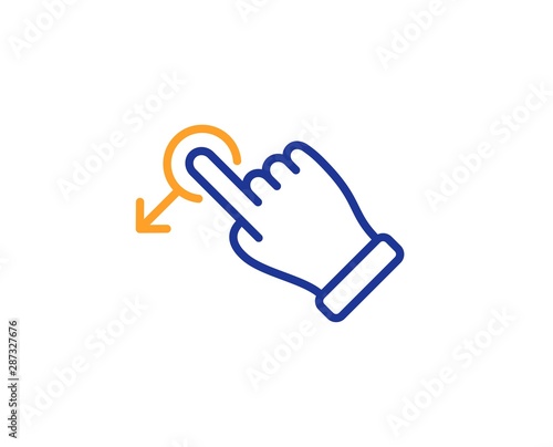 Slide arrow sign. Drag drop gesture line icon. Swipe action symbol. Colorful outline concept. Blue and orange thin line drag drop icon. Vector