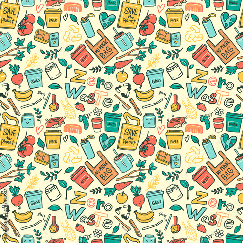 Garbage recycling flat vector seamless pattern. Vector illustration
