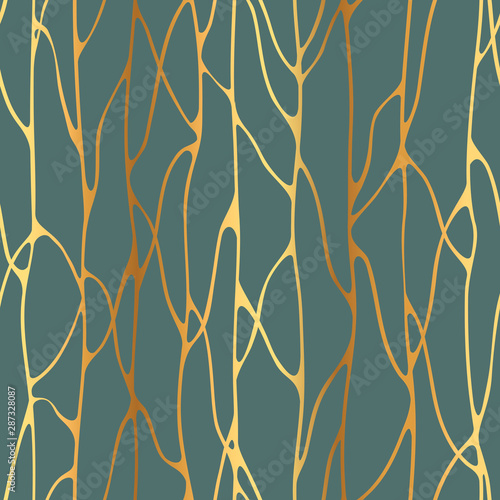 Abstract pattern with lines similar to gauze. Background with curved lines. Ornament in gray and gold colors.