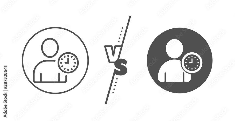 Profile Avatar with Time sign. Versus concept. User with Clock line icon. Person silhouette symbol. Line vs classic time management icon. Vector