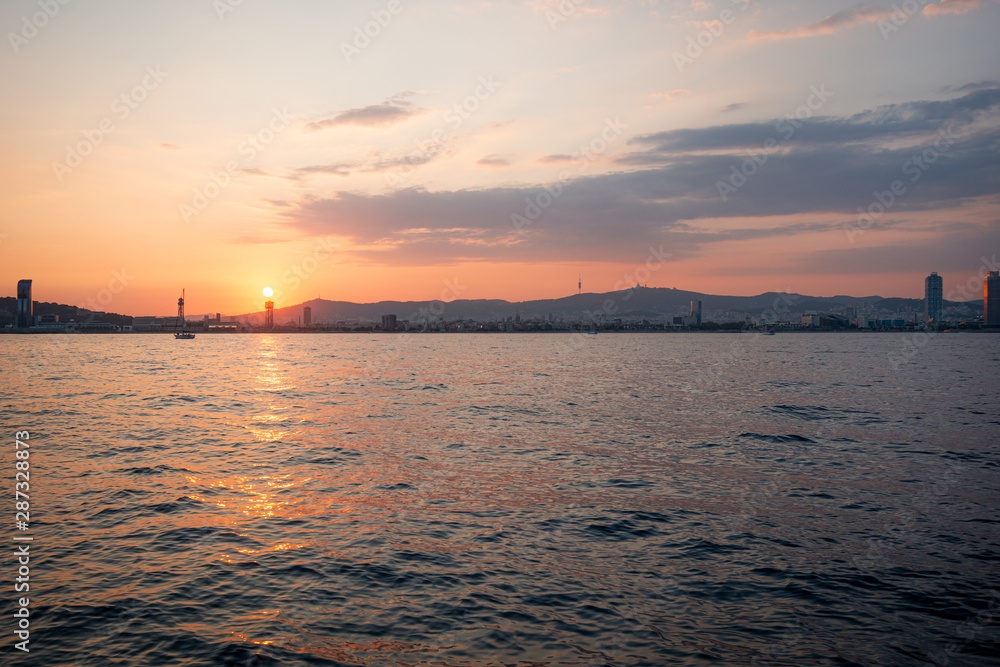 panorama view Barcelona sunset