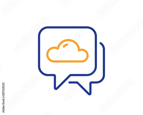 Clouds sign. Weather forecast line icon. Cloudy sky symbol. Colorful outline concept. Blue and orange thin line weather forecast icon. Vector