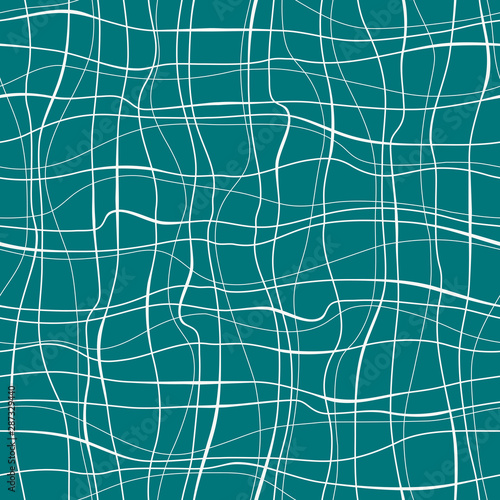 Abstract pattern with lines similar to gauze. Background with curved lines. Ornament in turquoise and white colors.