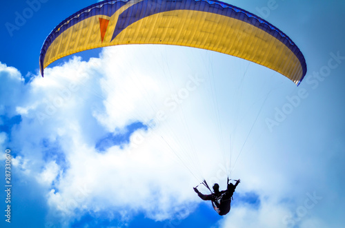 Paragliding in the sky. Extreme sport.