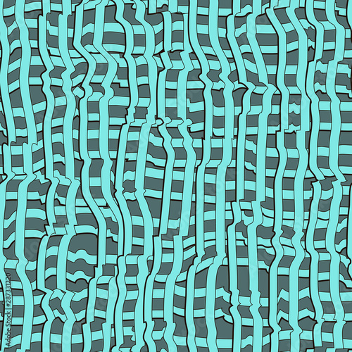 Abstract pattern with lines similar to gauze. Background with curved lines. Ornament in turquoise and gray colors.