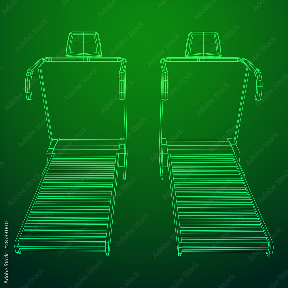 Treadmill machine. Gym and fitness equipment. Wireframe low poly mesh vector illustration. Treadmill machine. Gym and fitness equipment. Wireframe low poly mesh vector illustration.