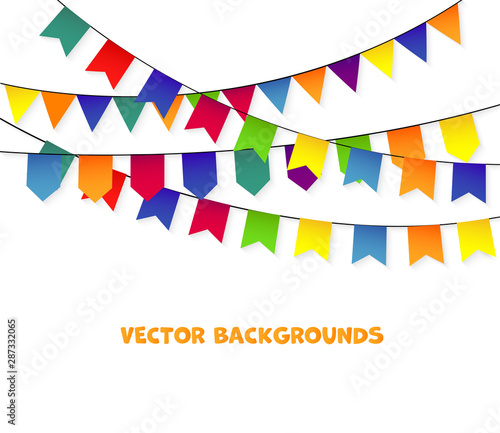 Party Background with bunting and garlands. Vector Illustration.