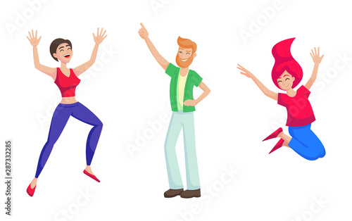 Happy jumping people dance cartoon vector illustration