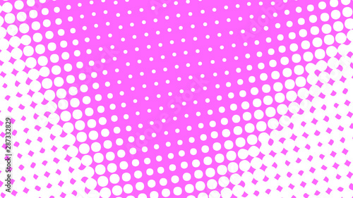 Magenta and white pop art background in vitange comic style with halftone dots, vector illustration template for your design