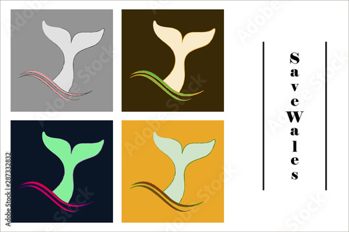 assembly of flat icons on theme Save whales . tail of a whale