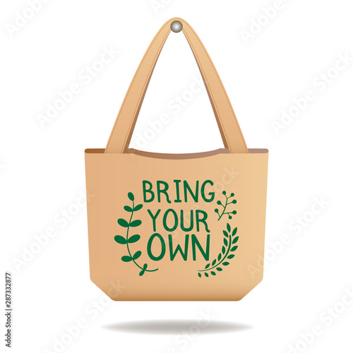 Brown linen eco bag with sign Bring your own