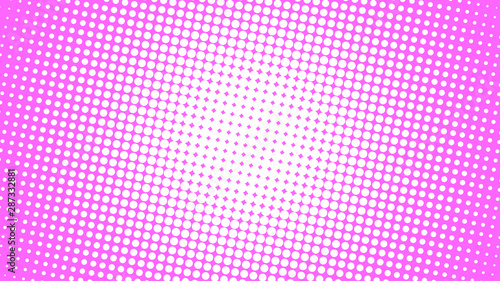 Magenta and white retro comic pop art background with halftone dots design, vector illustration template