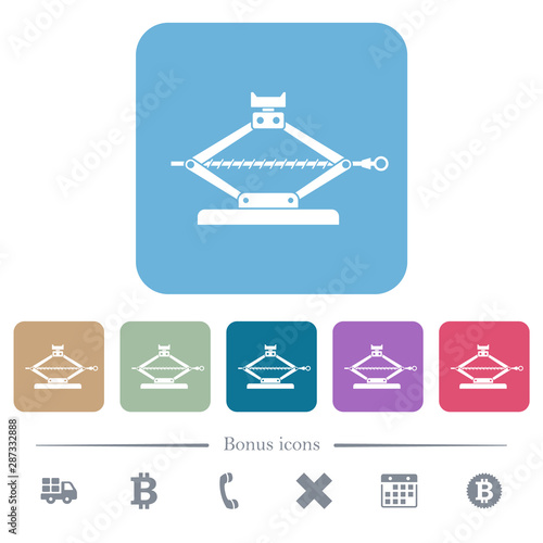 Car jack flat icons on color rounded square backgrounds