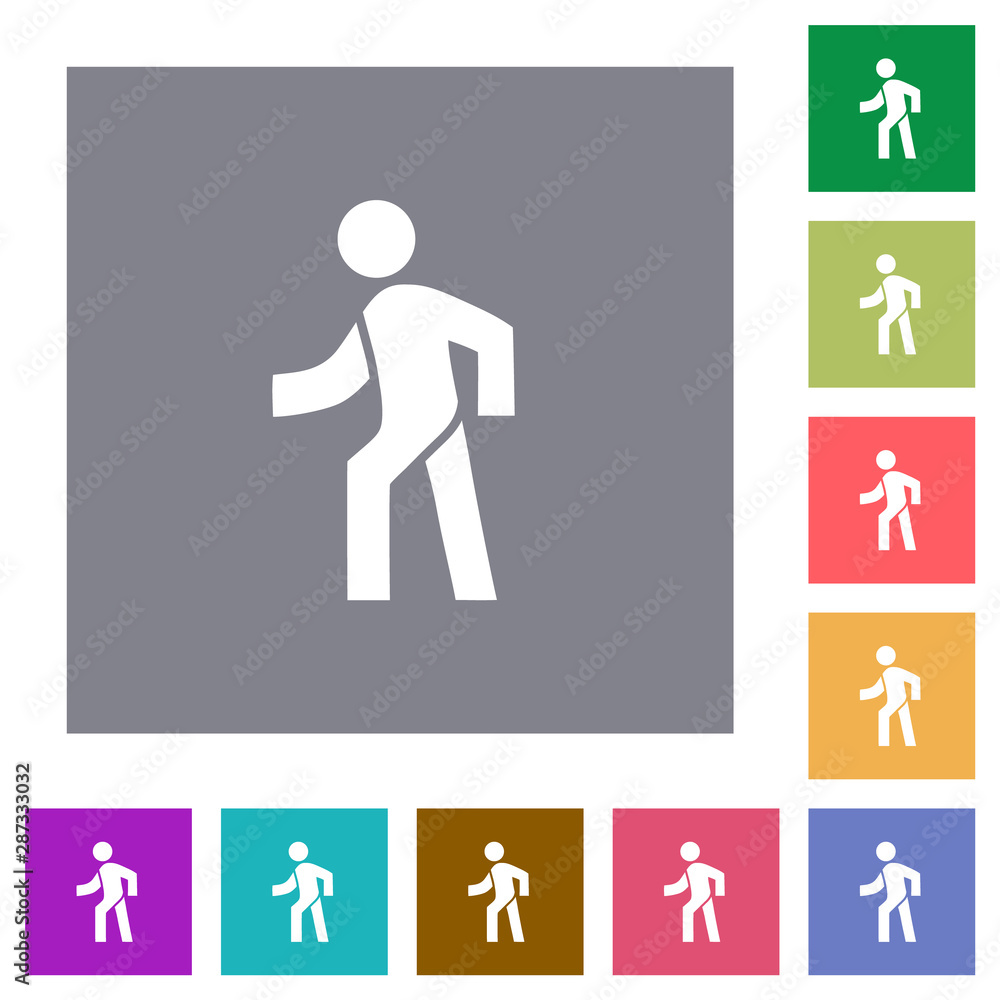 Man walking left square flat icons Man walking left square flat icons