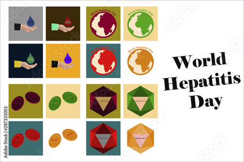 assembly of flat icons on theme world hepatitis day .