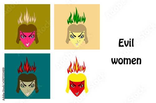 assembly of flat icons on theme evil women