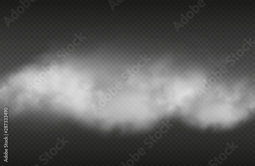 Smoke effect. Vector realistic smoke or for isolated on transparent background. Illustration cloud smoke transparent, steam cigarette or cigar
