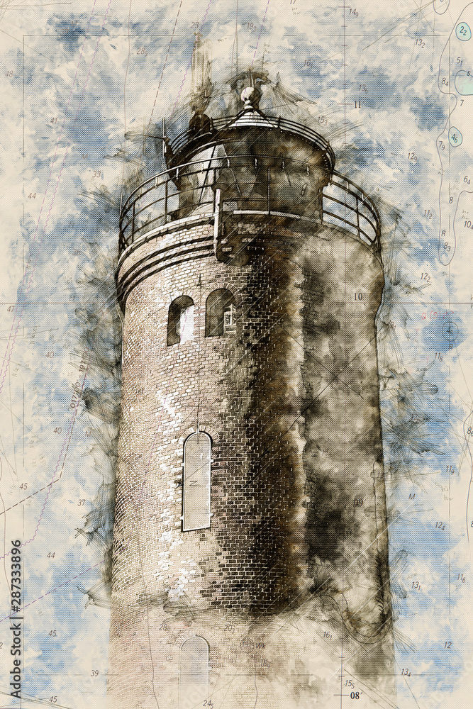 Digital artistic Sketch of a Lighthouse in St. Peter-Ording in Germany Digital artistic Sketch of a Lighthouse in St. Peter-Ording in Germany