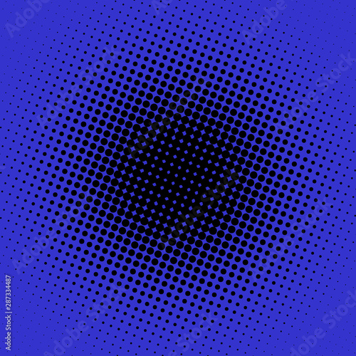 Dark blue comic pop art background with halftone dots design, vector illustration template