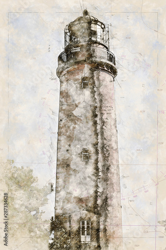 Digital artistic Sketch of a Lighthouse on Darss in Germany