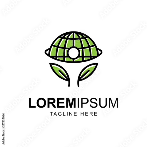 globe with human symbol logo design template.Safe earth illustration logo.Green earth inspiration icon