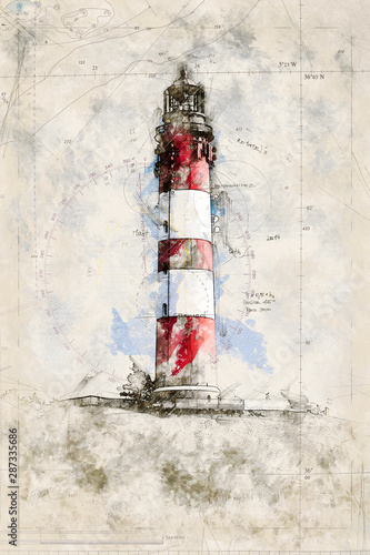 Digital artistic Sketch of a Lighthouse on Amrum in Germany