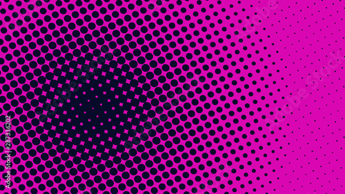 Magenta pop art background in retro comic style with halftone dots design isolated