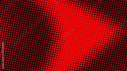 Dark red retro pop art background with halftone dots design