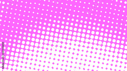 Magenta and white pop art background in retro comic style with halftone dots, vector illustration of backdrop with isolated dots