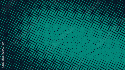 Turquoise and black pop art background in vitange comic style with halftone dots, vector illustration template for your design