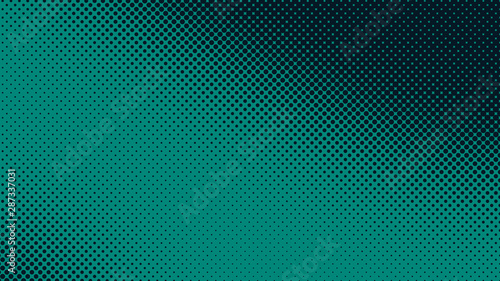 Turquoise and black pop art background in vitange comic style with halftone dots, vector illustration template for your design