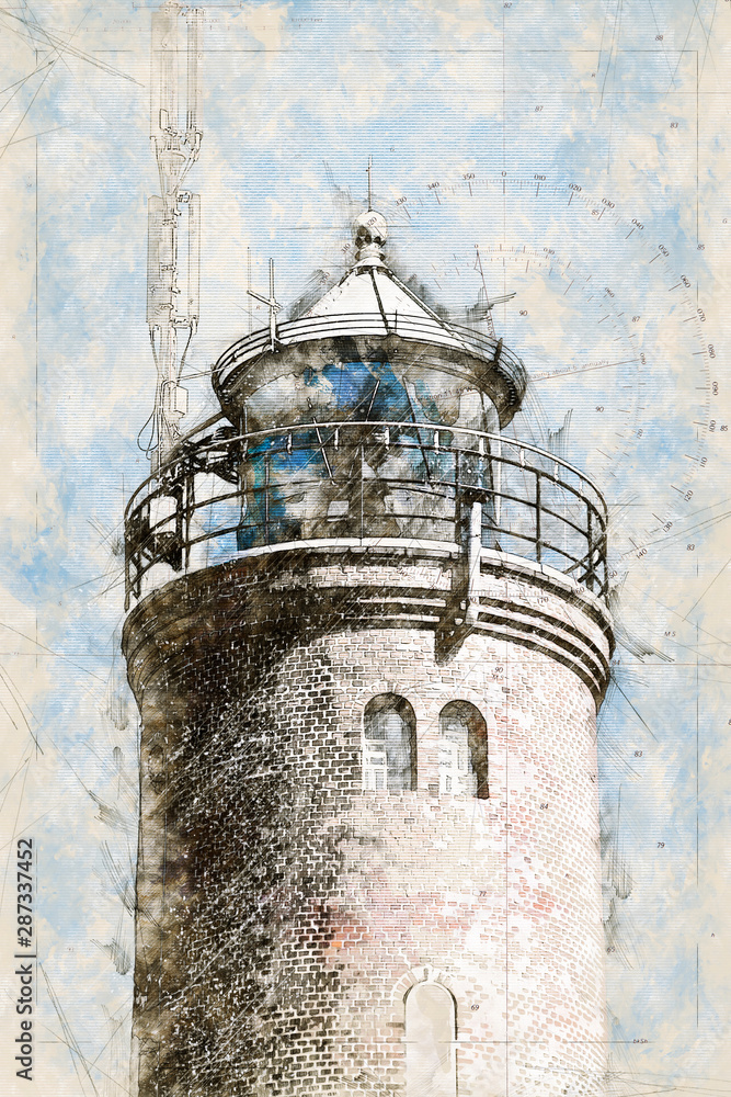 Digital artistic Sketch of a Lighthouse in St. Peter-Ording in Germany Digital artistic Sketch of a Lighthouse in St. Peter-Ording in Germany