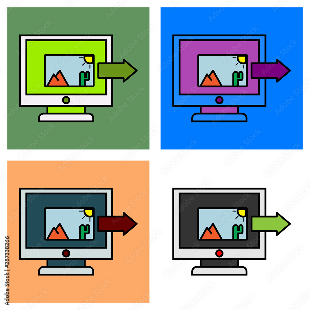 Set of Photos icon on laptop screen. Multimedia, sharing images, digital photo album app concepts. Creative vector illustration Set of Photos icon on laptop screen. Multimedia, sharing images, digital photo album app concepts. Creative vector illustration