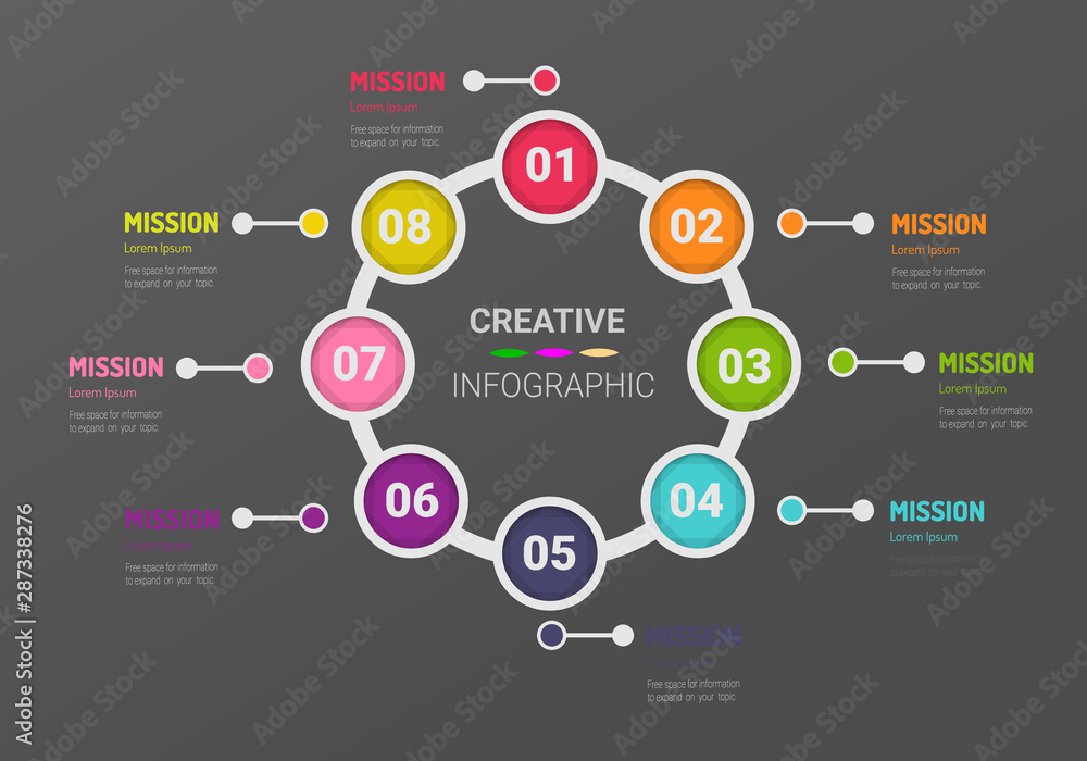 Circle Infographic thin line design and 8 options or steps. Infographics for business concept. Can be used for presentations banner, workflow layout, process diagram, flow chart.