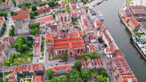 Aerial view of Gdansk. Landscape of Gdansk old city with the Mot awa River. photo