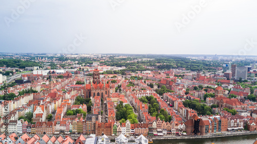 Aerial view of Gdansk. Landscape of Gdansk old city with the Mot awa River.
