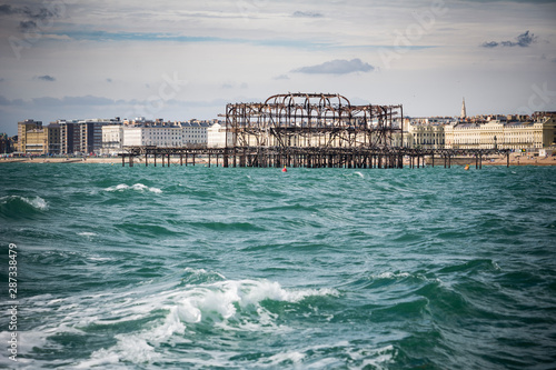 View of Brighton West pier and seafront from out at sea