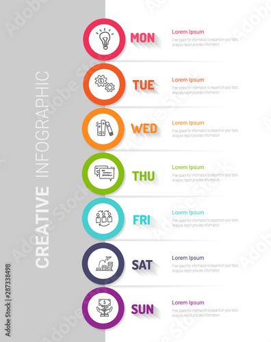 weekly planner, Timeline business for 7 day, Presentation business can be used for Business concept with 7 options, steps or processes. 