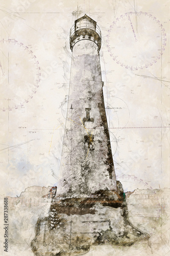 Digital artistic Sketch of a Lighthouse in Karlskrona in Sweden