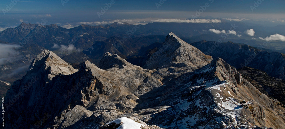 Panoramic view of Triglav mountain from mountain top