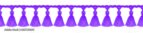 Tassel pattern. Fringe border. Crochet. Knitting. Sewing. Trendy fashion design. Sketch. Clothes decoration. Ethnic. Folk. Vintage. Boho style.