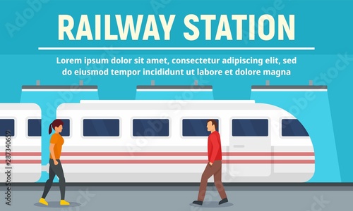 Railway station concept banner. Flat illustration of railway station vector concept banner for web design