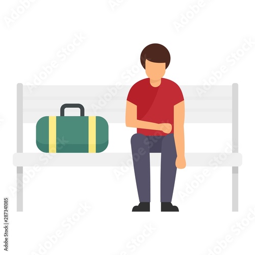Sportsman stay at bench icon. Flat illustration of sportsman stay at bench vector icon for web design