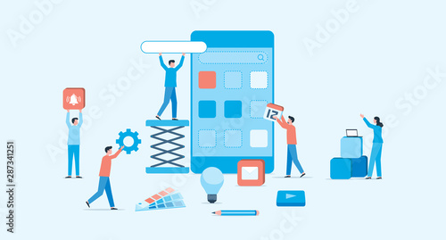 mobile application and web design development process concept and group business team working