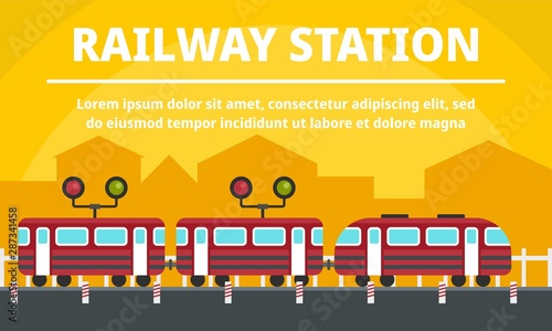 City railway station concept banner. Flat illustration of city railway station vector concept banner for web design