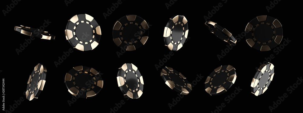 Modern Black And Gold Casino Chips, Isolated On The Black Background - 3D Illustration Modern Black And Gold Casino Chips, Isolated On The Black Background - 3D Illustration