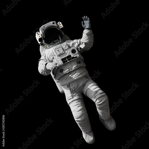 astronaut floating in outer space, isolated on black background