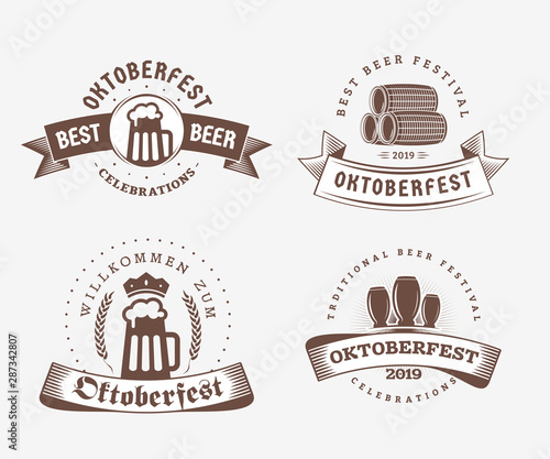 Beer festival Oktoberfest celebrations. Set of retro vintage beer badges, labels, logos for bar, pub, beer party. Vector design elements